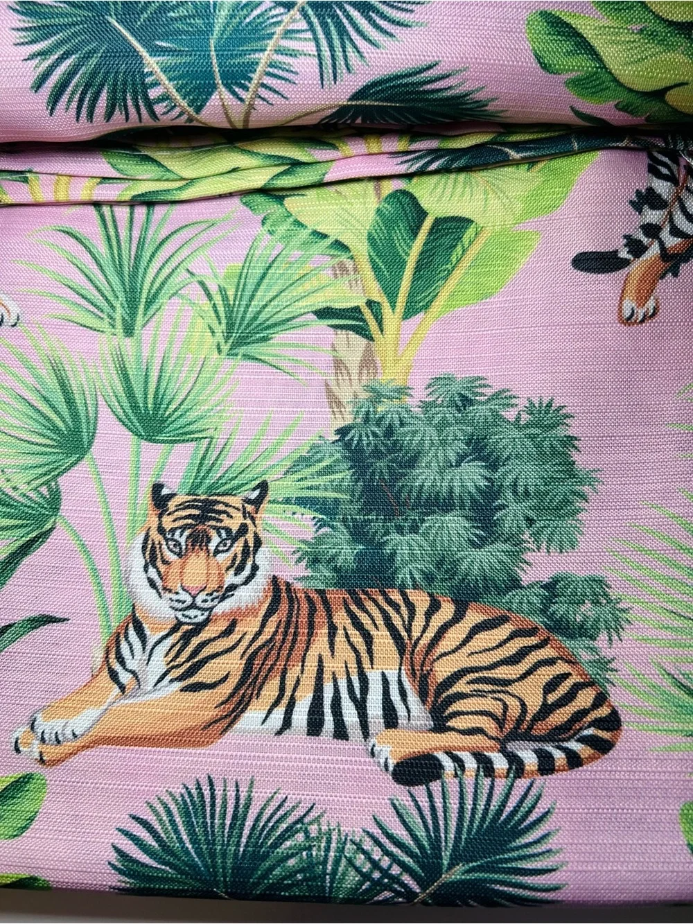 Tigers & Tropical Leaves Fabric Shower Curtain Tiger’s Life Pink & Green